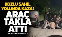 Kozlu sahil yolunda kaza! Araç takla attı