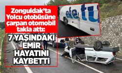 Zonguldak’ta Yolcu otobüsüne çarpan otomobil takla attı