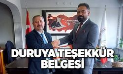 Duruya teşekkür belgesi