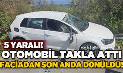 Taklalar atan otomobil uçuruma yuvarlanmaktan son anda kurtuldu: 5 yaralı