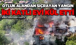 Otluk alanda sıçrayan yangın iki katlı evi kül etti