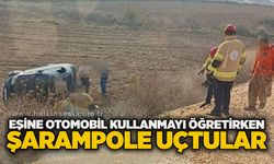 Eşine otomobil kullanmayı öğretirken şarampole uçtular