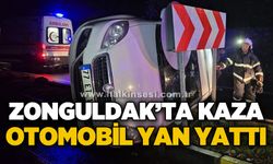 Zonguldak’ta kaza! Otomobil yan yattı