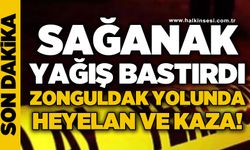 Sağanak yağış bastırdı: Zonguldak yolunda heyelan ve trafik kazası!