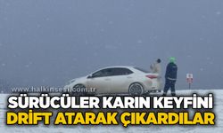 Sürücüler karın keyfini drift atarak çıkardılar