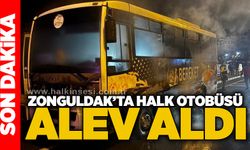 Zonguldak’ta Halk Otobüsü alev aldı