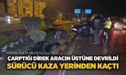 Çarptığı direk aracın üstüne devrildi, sürücü kaza yerinden kaçtı