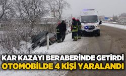Kar kazayı beraberinde getirdi, yan yatan otomobildeki 4 kişi yaralandı