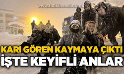Karı gören kaymaya çıktı: İşte keyifli anlar