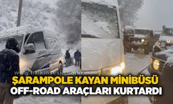 Şarampole kayan minibüsü, off-road araçları kurtardı