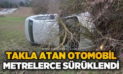 Takla atan otomobil metrelerce sürüklendi