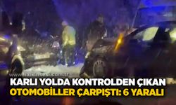 Karlı yolda kontrolden çıkan otomobiller çarpıştı: 6 yaralı