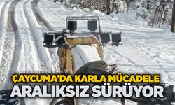 Çaycuma'da karla mücadele aralıksız sürüyor