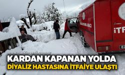 Kardan kapanan yolda diyaliz hastasına itfaiye ulaştı