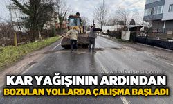 Kar yağışının ardından bozulan yollarda çalışmalar başladı