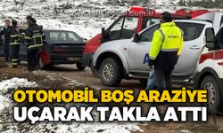 Otomobil boş araziye uçarak takla attı: 1 yaralı