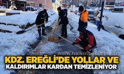 Kdz. Ereğli’de yollar ve kaldırımlar kardan temizleniyor