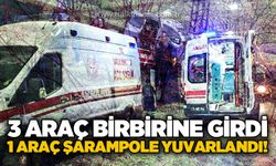 Zonguldak'ta 3 araç birbirine girdi, 1 araç şarampole yuvarlandı!