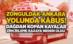 Zonguldak-Ankara yolunda kâbus! Dağdan kopan kayalar zincirleme kazaya neden oldu