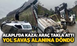 Alaplı’da kaza: Araç takla attı, Yol savaş alanına döndü