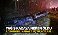 Yağış kazaya neden oldu: 2 otomobil kanala uçtu, 6 yaralı