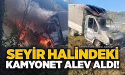 Seyir halindeki kamyonet alev aldı!