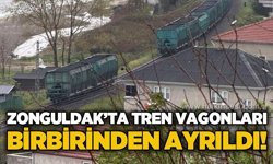 Zonguldak'ta yük treninin vagonu birbirinden ayrıldı!