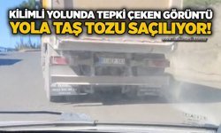Kilimli yolunda tepki çeken görüntü: Yola taş tozu saçılıyor!