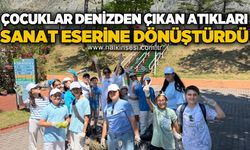Çocuklar denizden çıkan atkıları sanat eserine dönüştürdü