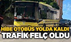 Hibe otobüs yolda kaldı, trafik felç oldu