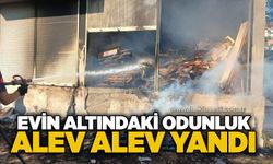 Evin altındaki odunluk alev alev yandı