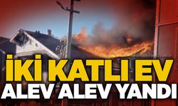 İki katlı ev alev alev yandı