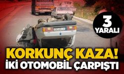 Korkunç kaza! iki otomobil çarpıştı: 3 yaralı
