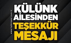 Külünk Ailesi'nden teşekkür mesajı