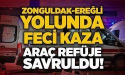 Zonguldak-Ereğli yolunda feci kaza: Araç refüje savruldu!