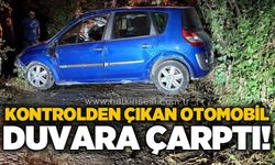 Kontrolden çıkan otomobil duvara çarptı!