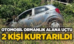 Otomobil ormanlık alana uçtu: 2 kişi kurtarıldı