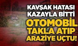 Kavşak hatası kazayla bitti: Otomobil takla atıp araziye uçtu!