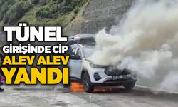 Tüneli girişinde cip alev alev yandı