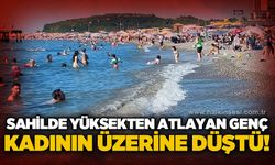Denizde yüksekten atlayan genç kadının üzerine düştü!
