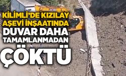 Kilimli’de Kızılay Aşevi inşaatında duvar daha tamamlanmadan çöktü