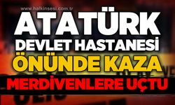 Atatürk Devlet Hastanesi önünde kaza: Araç merdivenlere uçtu!
