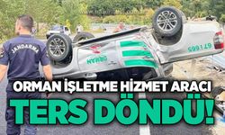 Orman İşletme Müdürlüğü hizmet aracı ters döndü
