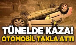 Tünelde kaza: Otomobil takla attı