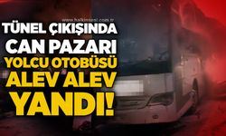 Tünel çıkışında can pazarı: Yolcu otobüsü alev alev yandı!