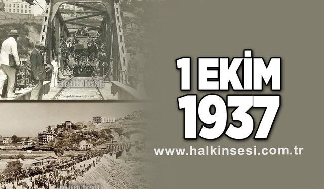 Çatalağzı-Zonguldak demiryolu hattı tamamlanır ve ilk tren törenle istasyon köprüsünde karşılanır...