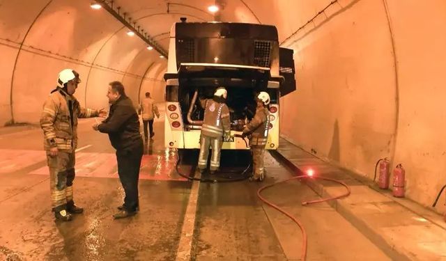 Tünelde otobüs cayır cayır yandı