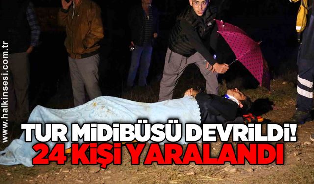 Tur midibüsü devrildi! 24 kişi yaralandı