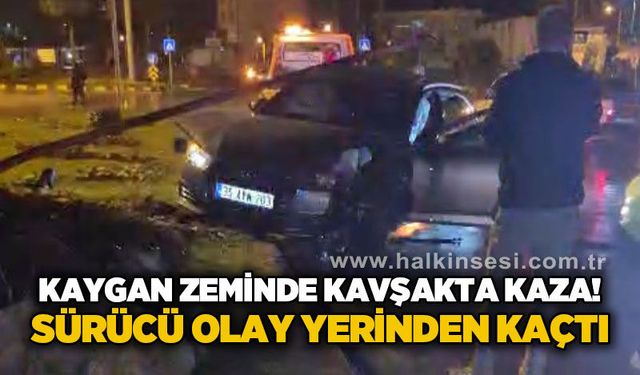 Kaygan zeminde kavşakta kaza: Sürücü olay yerinen kaçtı