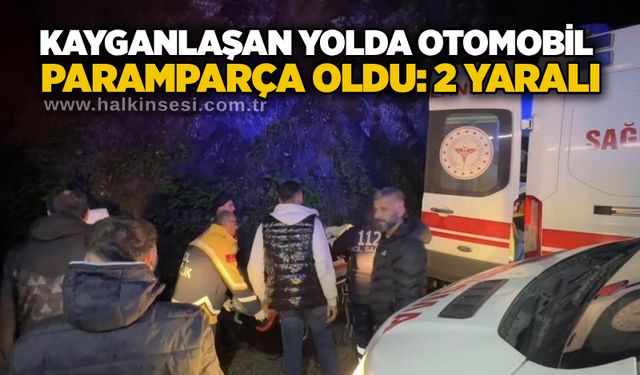 Kayganlaşan yolda otomobil paramparça oldu: 2 yaralı
